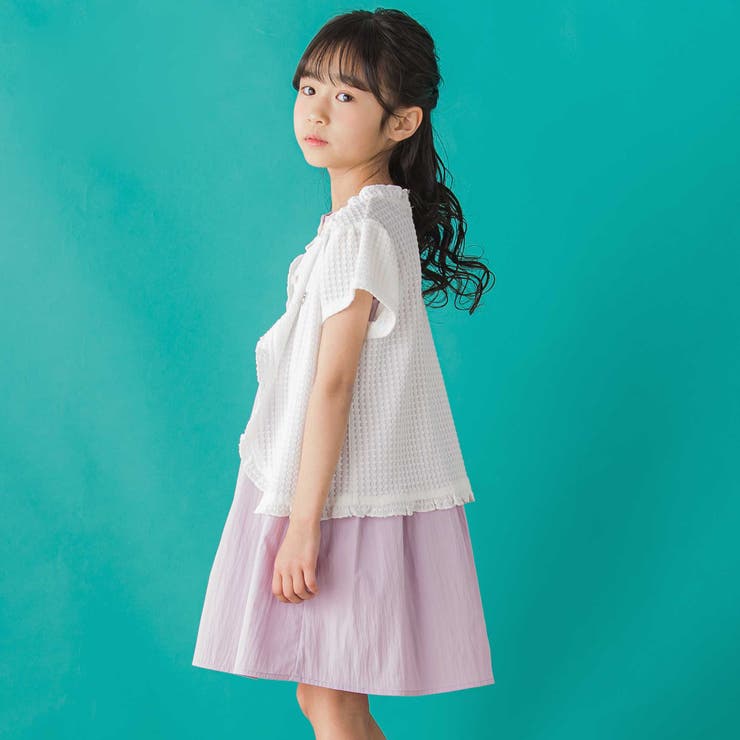 【店舗限定】格子編みカットソーフリル半袖ボレロ(95~150cm) | BeBe Petits Pois Vert | 詳細画像6 