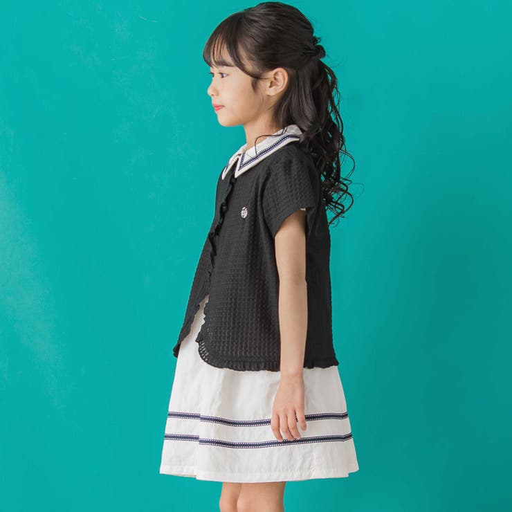 【店舗限定】格子編みカットソーフリル半袖ボレロ(95~150cm) | BeBe Petits Pois Vert | 詳細画像9 