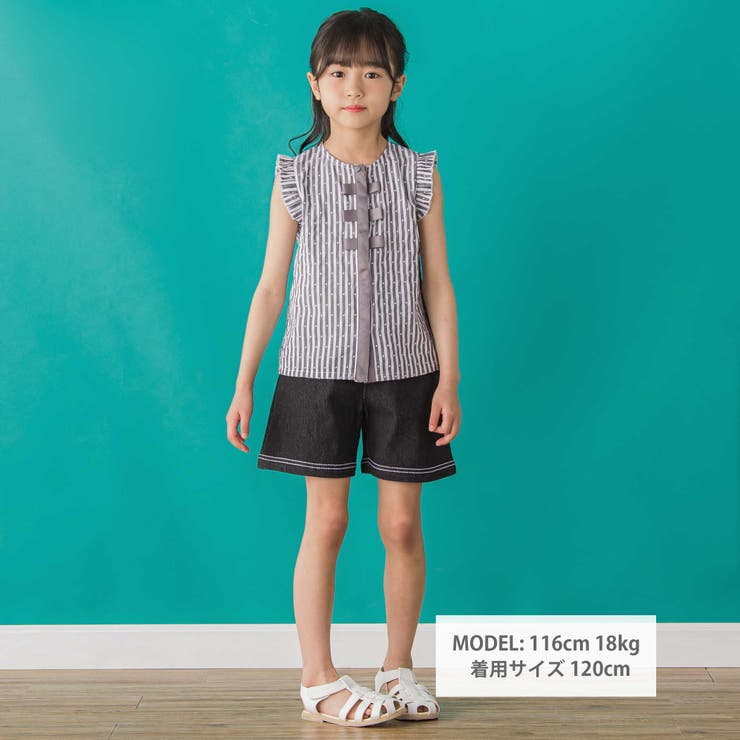 【店舗限定】ドビードットストライプノースリーブブラウス(95~150cm) | BeBe Petits Pois Vert | 詳細画像2 