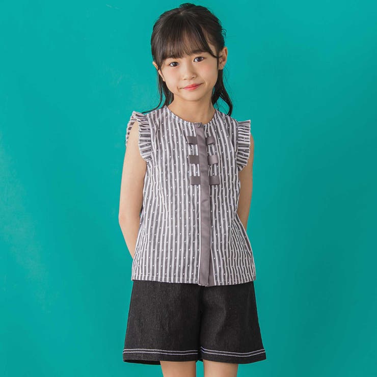 【店舗限定】ドビードットストライプノースリーブブラウス(95~150cm) | BeBe Petits Pois Vert | 詳細画像3 