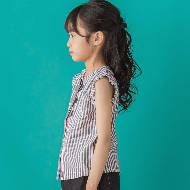 【店舗限定】ドビードットストライプノースリーブブラウス(95~150cm) | BeBe Petits Pois Vert | 詳細画像4 
