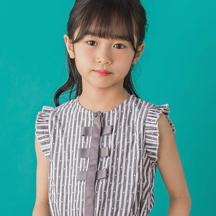 【店舗限定】ドビードットストライプノースリーブブラウス(95~150cm) | BeBe Petits Pois Vert | 詳細画像6 