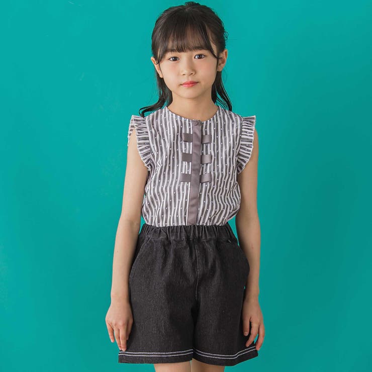 【店舗限定】ドビードットストライプノースリーブブラウス(95~150cm) | BeBe Petits Pois Vert | 詳細画像7 