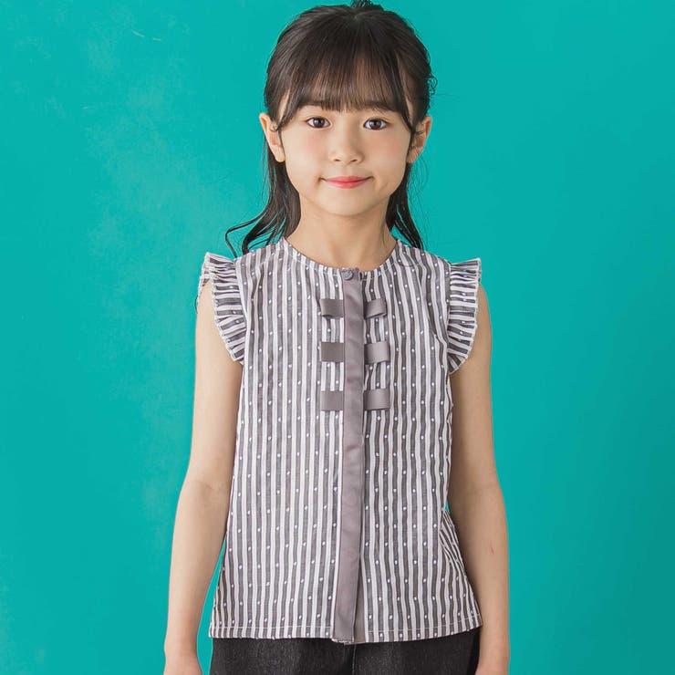 ブラック系 | 【店舗限定】ドビードットストライプノースリーブブラウス(95~150cm) | BeBe Petits Pois Vert