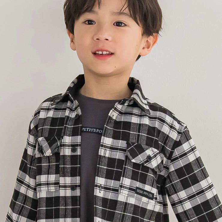 【店舗限定】【お揃い】チェックフラップポケット長袖シャツ(95~150cm) | BeBe Petits Pois Vert | 詳細画像3 