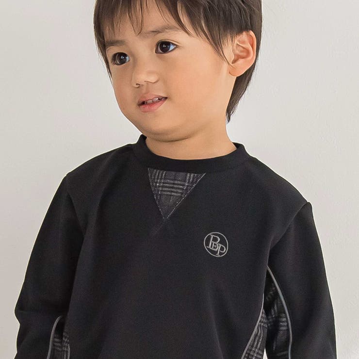 【店舗限定】【お揃い】カノコボンディングチェックジャガード切り替えトレーナー(9… | BeBe Petits Pois Vert | 詳細画像4 