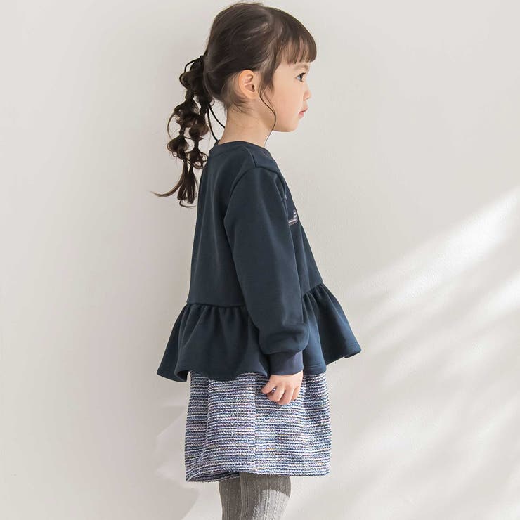 【店舗限定】ツイードパッチワーク刺しゅうペプラムトレーナー(95~160cm) | BeBe Petits Pois Vert | 詳細画像4 