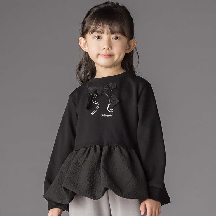 【店舗限定】裏毛ジャガード切り替えリボントレーナー(95~150cm) | BeBe Petits Pois Vert | 詳細画像1 