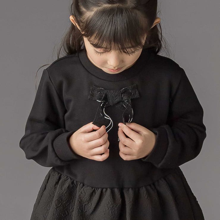 【店舗限定】裏毛ジャガード切り替えリボントレーナー(95~150cm) | BeBe Petits Pois Vert | 詳細画像5 