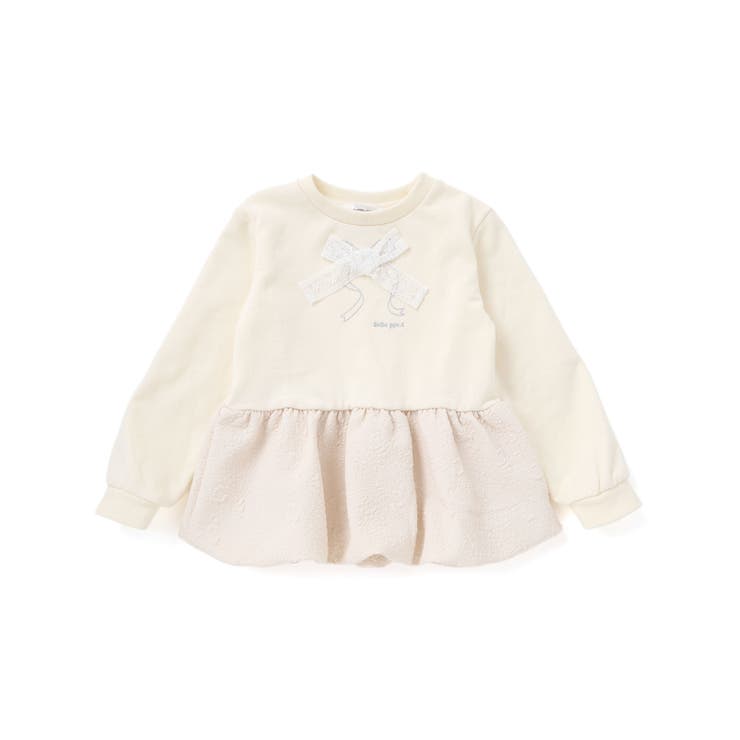 オフホワイト | 【店舗限定】裏毛ジャガード切り替えリボントレーナー(95~150cm) | BeBe Petits Pois Vert