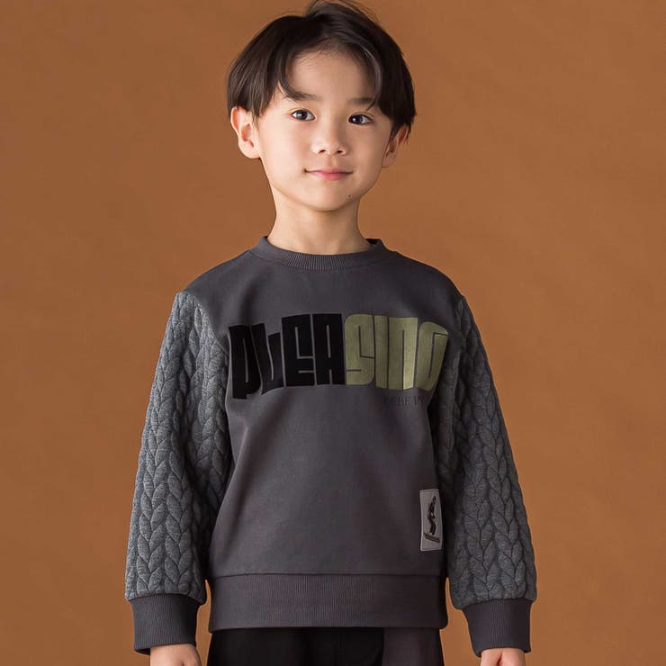 ブラック系 | 【店舗限定】裏毛×袖キルトジャガードトレーナー(95~160cm) | BeBe Petits Pois Vert