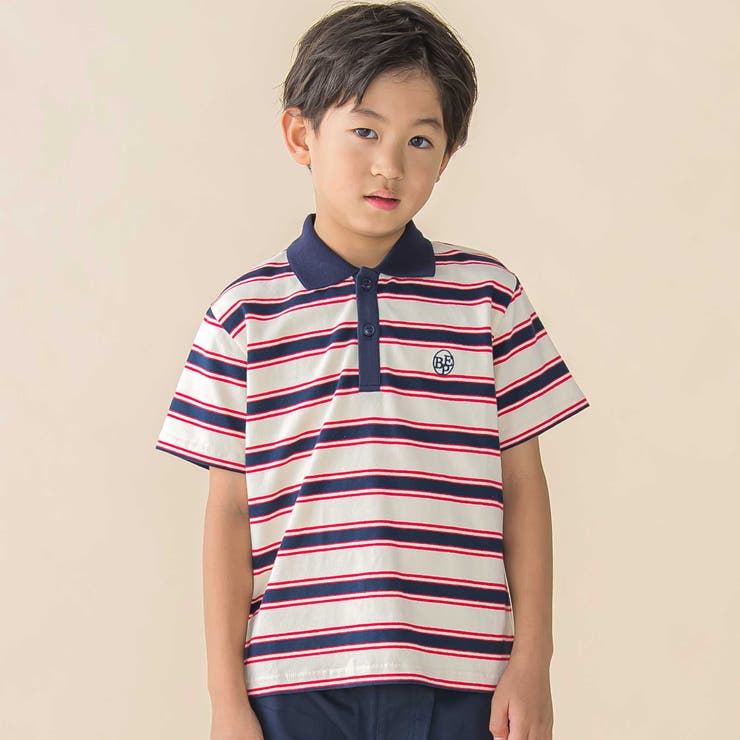 【お揃い】マルチボーダー半袖ポロシャツ(95~150cm) | BeBe Petits Pois Vert | 詳細画像1 