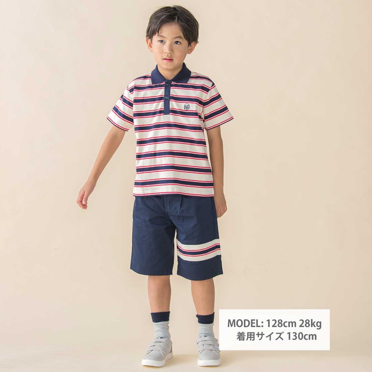 【お揃い】マルチボーダー半袖ポロシャツ(95~150cm) | BeBe Petits Pois Vert | 詳細画像2 