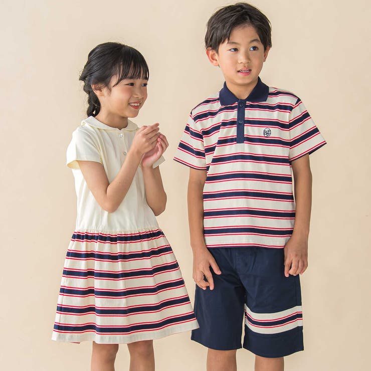 【お揃い】マルチボーダー半袖ポロシャツ(95~150cm) | BeBe Petits Pois Vert | 詳細画像4 