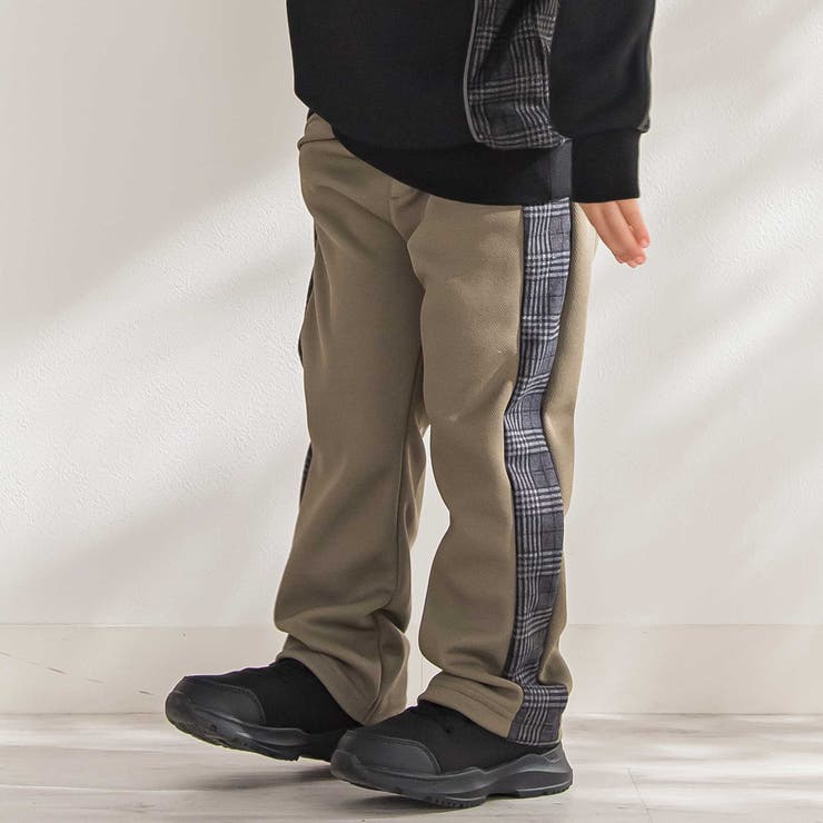 【店舗限定】【お揃い】カノコボンディングサイドチェックパンツ(95~150cm) | BeBe Petits Pois Vert | 詳細画像1 