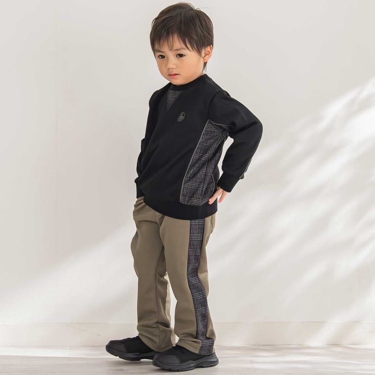 【店舗限定】【お揃い】カノコボンディングサイドチェックパンツ(95~150cm) | BeBe Petits Pois Vert | 詳細画像4 