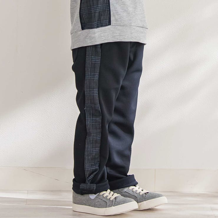 ネイビー | 【店舗限定】【お揃い】カノコボンディングサイドチェックパンツ(95~150cm) | BeBe Petits Pois Vert