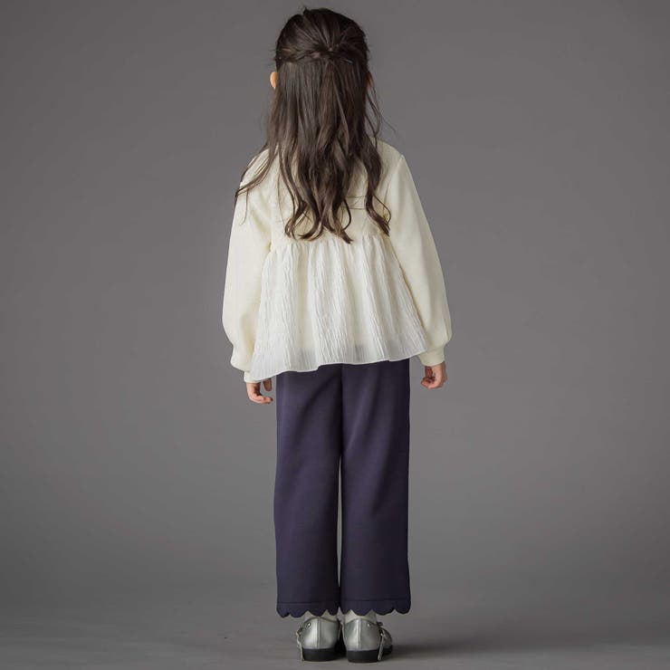 【店舗限定】裏起毛ポンチ裾スカラップロングパンツ(95~150cm) | BeBe Petits Pois Vert | 詳細画像7 