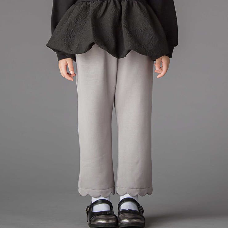 グレー | 【店舗限定】裏起毛ポンチ裾スカラップロングパンツ(95~150cm) | BeBe Petits Pois Vert