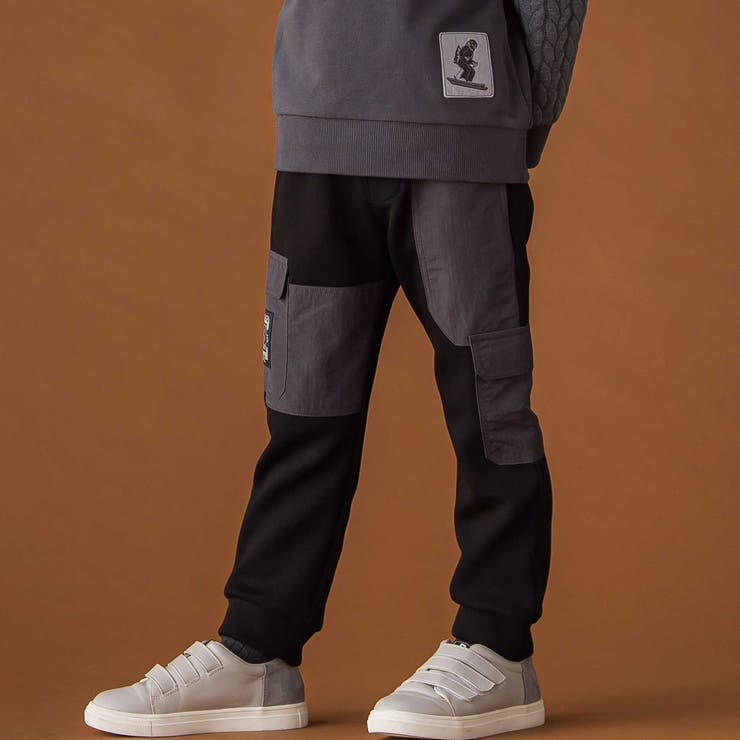 ブラック | 【店舗限定】裏起毛ポンチ＋格子タフタロングパンツ(95~150cm) | BeBe Petits Pois Vert