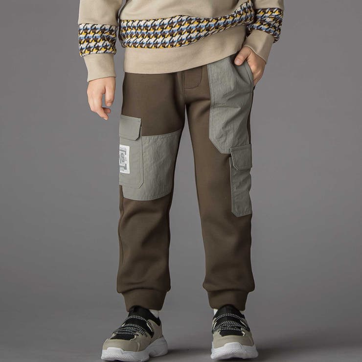 グリーン | 【店舗限定】裏起毛ポンチ＋格子タフタロングパンツ(95~150cm) | BeBe Petits Pois Vert