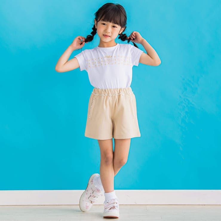 店舗限定】無地ツイードポンポンつきキュロット(95~150cm)[品番