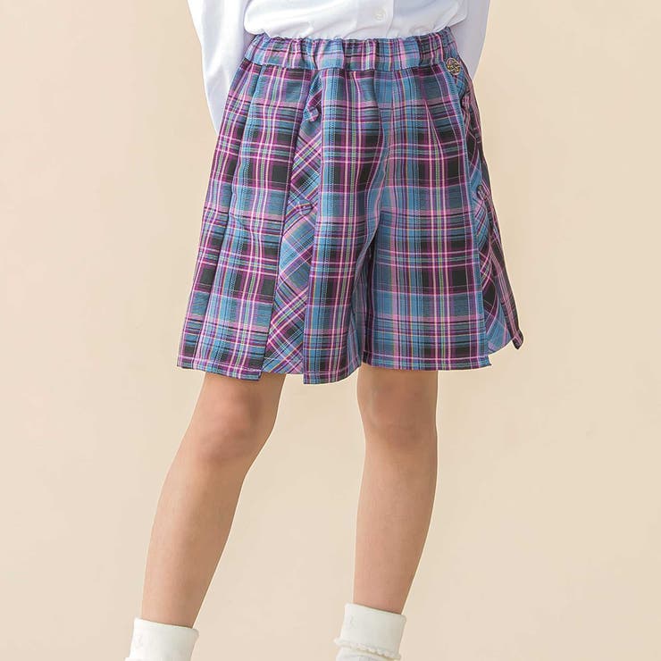 パープル系 | マドラスチェックくるみボタン切り替えショートパンツ(95~150cm) | BeBe Petits Pois Vert