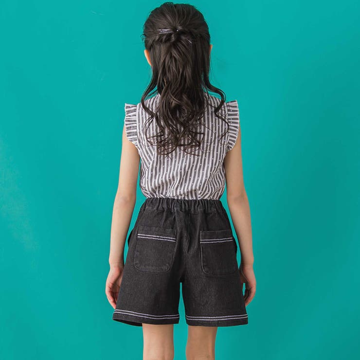 【店舗限定】裾ステッチリボンデニムショートパンツ(95~160cm) | BeBe Petits Pois Vert | 詳細画像3 