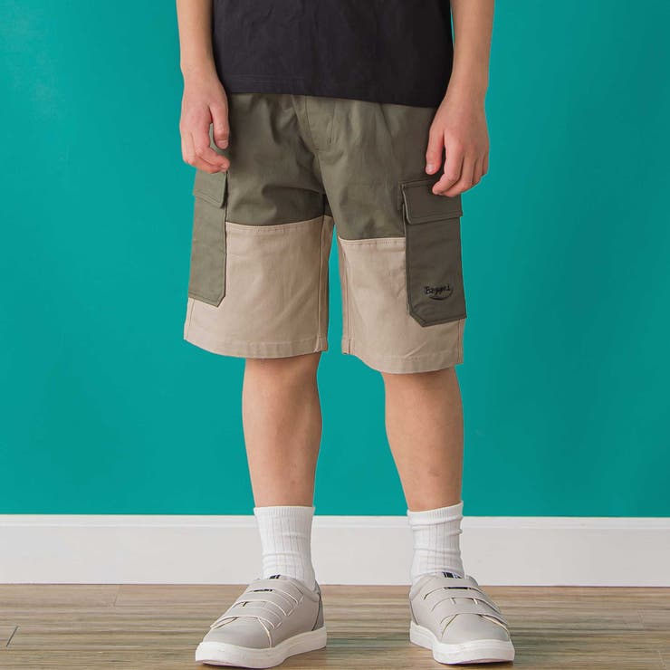 【店舗限定】バイカラーカーゴポケットハーフパンツ(95~150cm) | BeBe Petits Pois Vert | 詳細画像1 