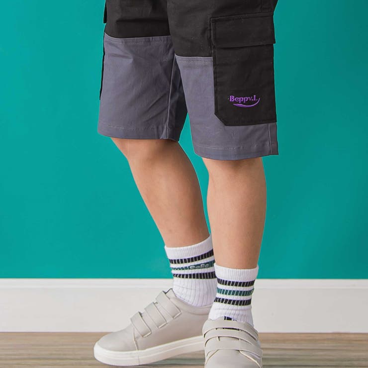 【店舗限定】バイカラーカーゴポケットハーフパンツ(95~150cm) | BeBe Petits Pois Vert | 詳細画像3 