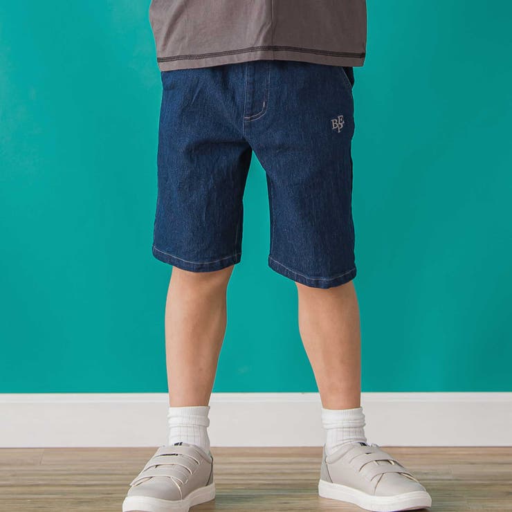 ネイビー | 【店舗限定】ワンポイント刺しゅうデニムハーフパンツ(95~150cm) | BeBe Petits Pois Vert