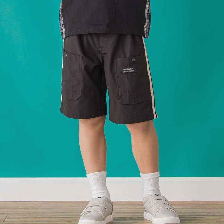 ブラック | 【店舗限定】【速乾】タフタサイドラインハーフパンツ(95~150cm) | BeBe Petits Pois Vert