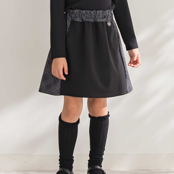 【店舗限定】【お揃い】チェックジャガード切り替えスカート(100~150cm) | BeBe Petits Pois Vert | 詳細画像1 