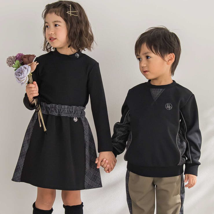 【店舗限定】【お揃い】チェックジャガード切り替えスカート(100~150cm) | BeBe Petits Pois Vert | 詳細画像4 