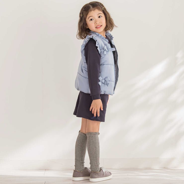 【店舗限定】リボンフリルタフタ中綿ベスト(95~150cm) | BeBe Petits Pois Vert | 詳細画像4 