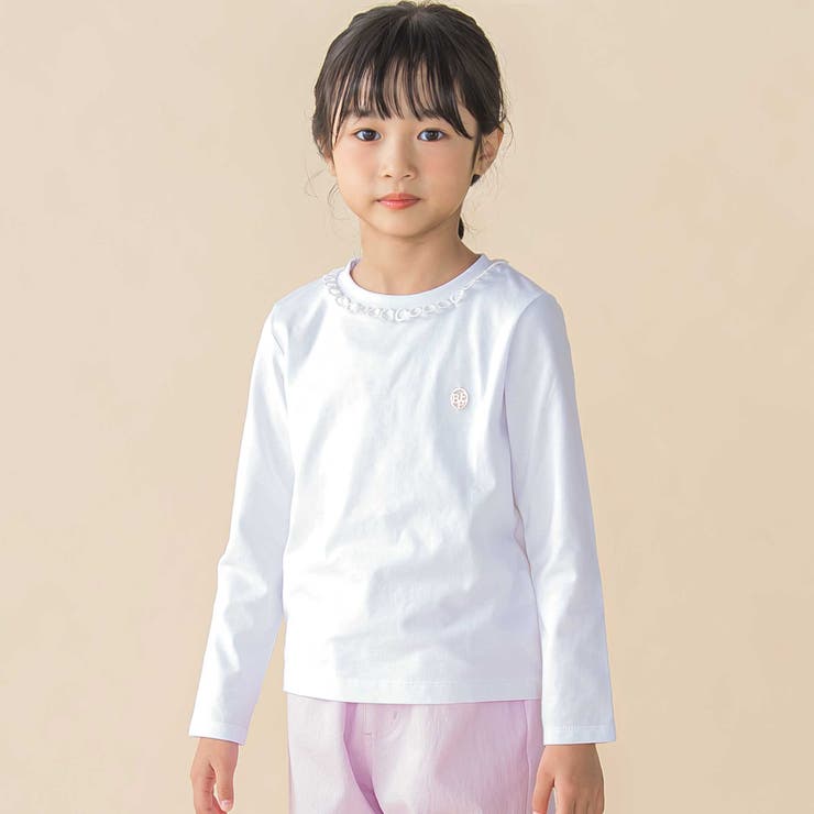 ホワイト | 天竺レースポイントロングTシャツ(95~150cm) | BeBe Petits Pois Vert