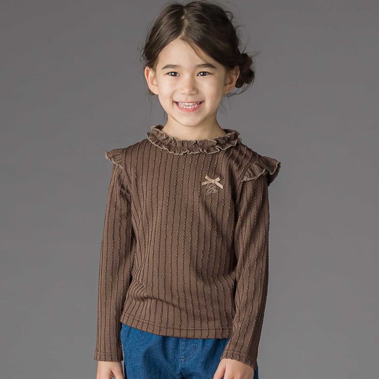 【店舗限定】メロウフリル立体リブ長袖Tシャツ(95~150cm) | BeBe Petits Pois Vert | 詳細画像1 