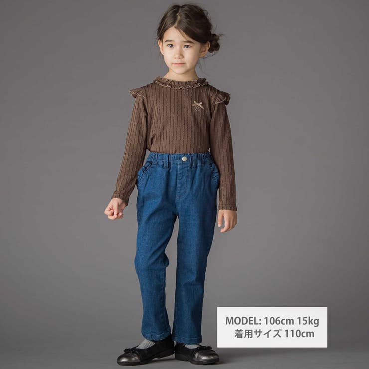 【店舗限定】メロウフリル立体リブ長袖Tシャツ(95~150cm) | BeBe Petits Pois Vert | 詳細画像2 