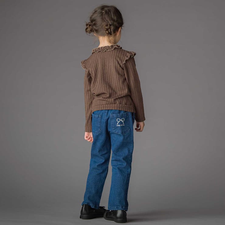 【店舗限定】メロウフリル立体リブ長袖Tシャツ(95~150cm) | BeBe Petits Pois Vert | 詳細画像3 