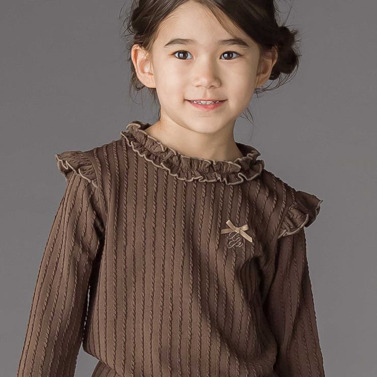 【店舗限定】メロウフリル立体リブ長袖Tシャツ(95~150cm) | BeBe Petits Pois Vert | 詳細画像4 