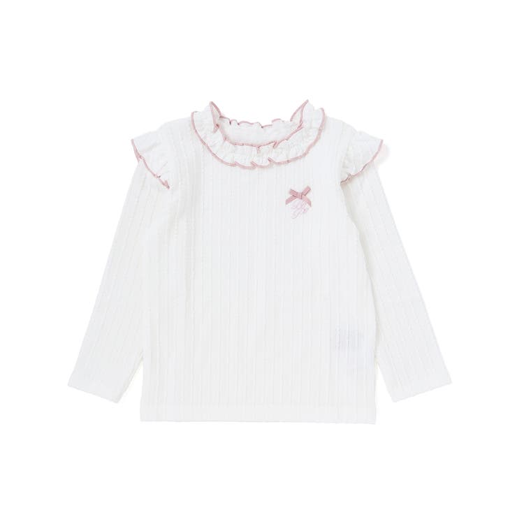 ホワイト | 【店舗限定】メロウフリル立体リブ長袖Tシャツ(95~150cm) | BeBe Petits Pois Vert