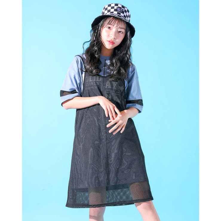 ブルー | チュールキャミワンピース ＋ Tシャツワンピース | ZIDDY