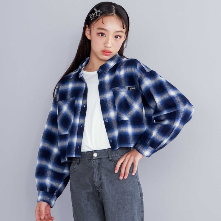 オンブレチェックシャツ＆長袖Tシャツセット[品番：BEBK0010493