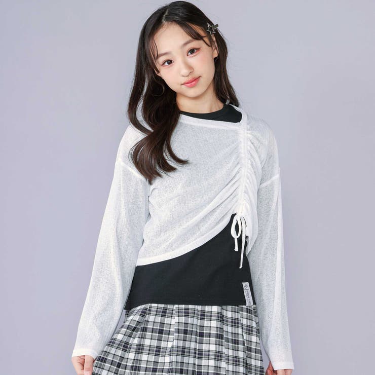 ホワイト | 肩あきTシャツ＆シャーリングトップセット | ZIDDY