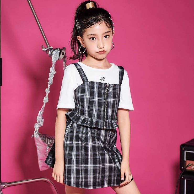 チェックビスチェ3点セット(130~160cm)[品番：BEBK0011062]｜ZIDDY