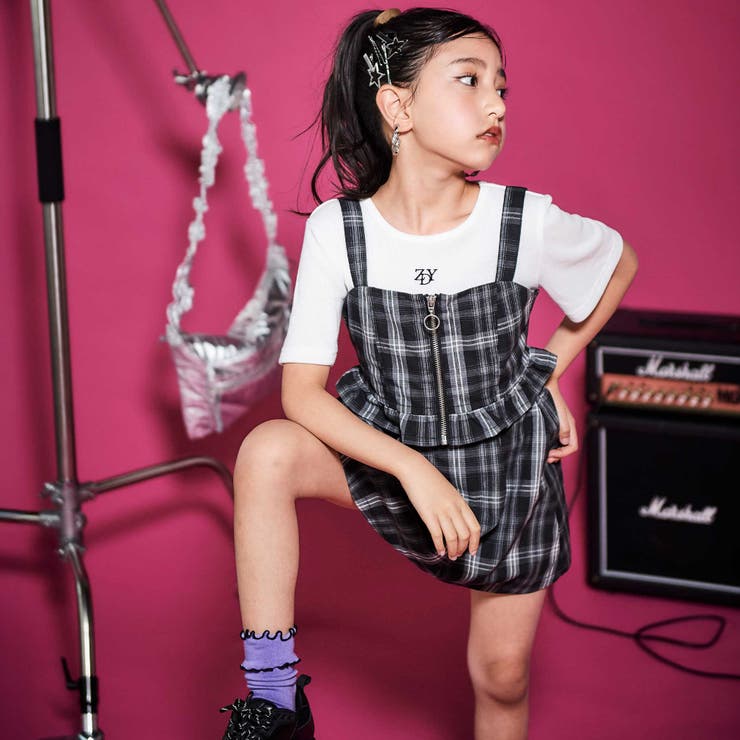 びび子　4点セット　16日まで チェックビスチェ3点セット(130~160cm)[品番：BEBK0011062