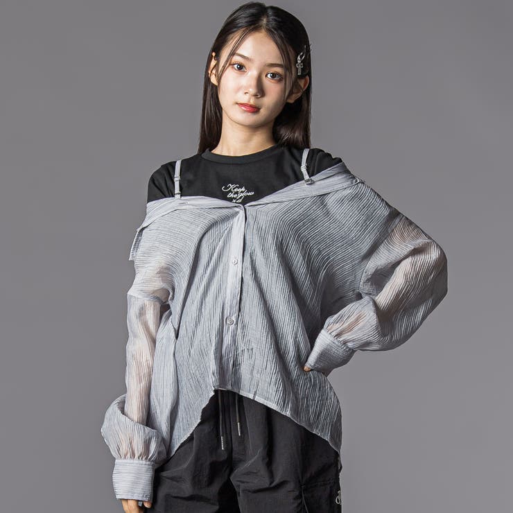 オフショルダー2WAY長袖シャツ＆半袖Tシャツセット(130~160cm