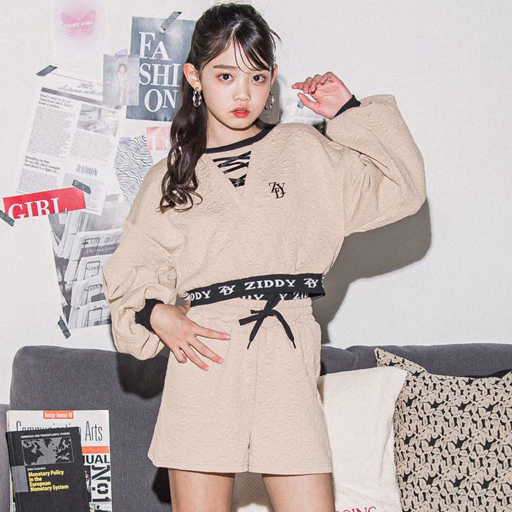 膨れジャガードトレーナー＆ショートパンツセット(130~160cm) | ZIDDY | 詳細画像1 