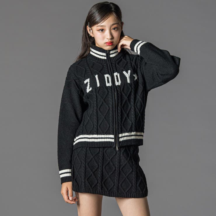 ブラック | ダブルジップスカパンニットセットアップ(130~160cm) | ZIDDY