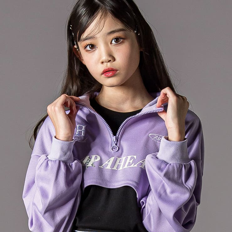 ハーフジップドロップショルダートップス＆短丈半袖Tシャツセット(130~160c… | ZIDDY | 詳細画像6 